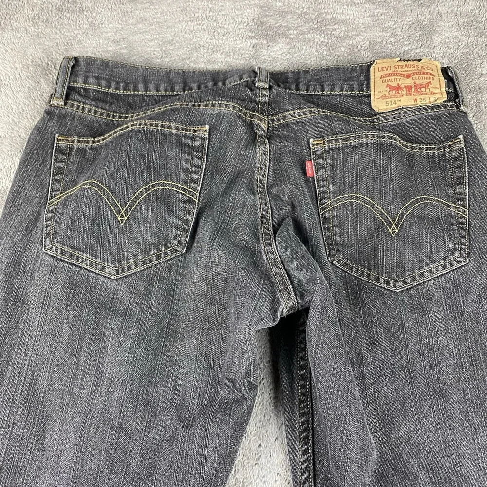 Levis 514 Slim Straight Jeans Mens 36x26 Gray Mid Rise‎ Denim Hemmed 100% Cotton